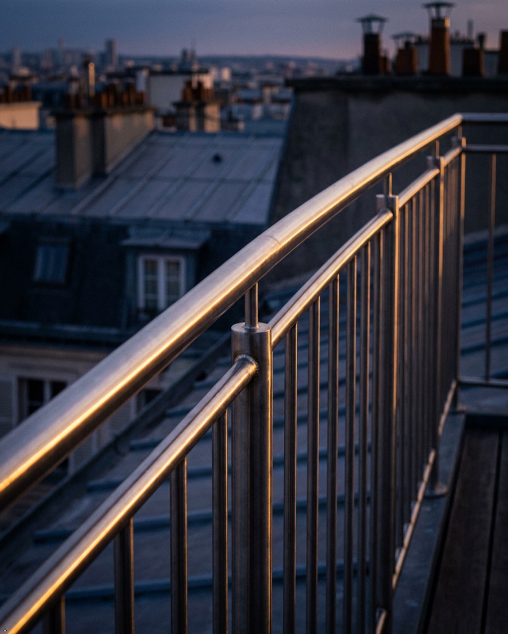Garde-corps en inox sur mesure posé sur une terrasse parisienne